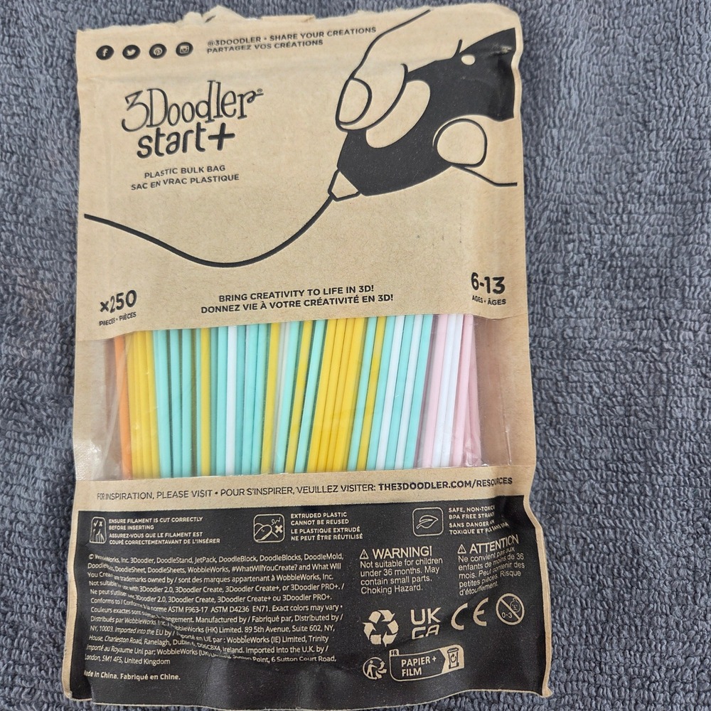 3Doodler Start+ Fire & Ice Plastic Bulk Bag 250 Strands 3DS-ECO-MIX1-250 New